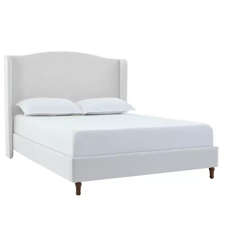 Letto a piattaforma imbottito Queen Size con testiera ad ali – ciniglia premium, design minimalista, crema
