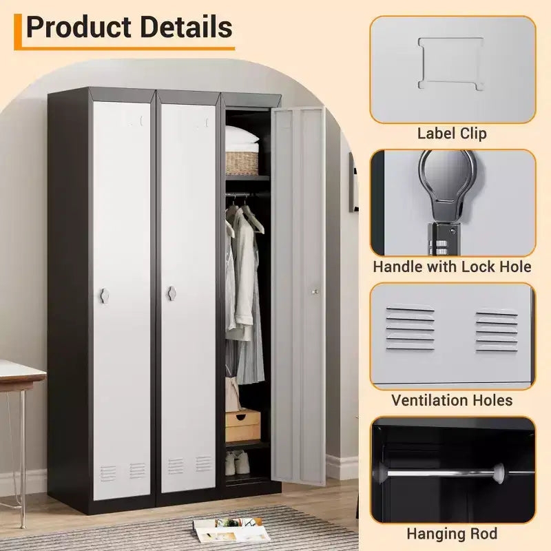71 armadietti metallici per dipendenti, armadietti a 3 ripiani per vestiti e cappotti in acciaio, armadietti portaoggetti, armadio indipendente per casa, ufficio, palestra, scuola, garage