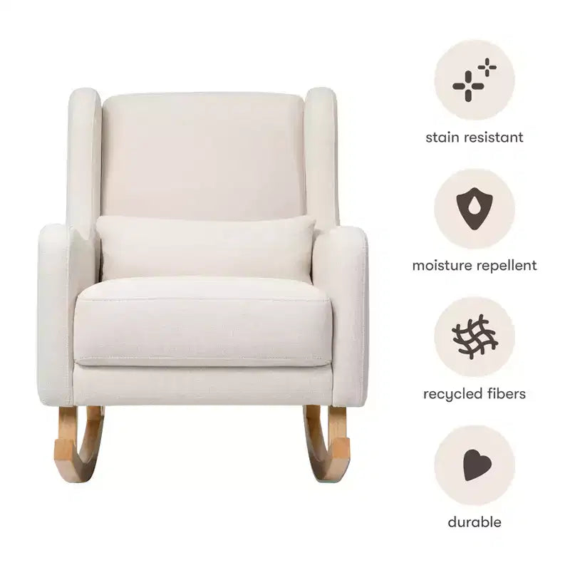 Poltrona a dondolo Mid-Century in tessuto eco-performance – Idrorepellente e antimacchia, 136 kg