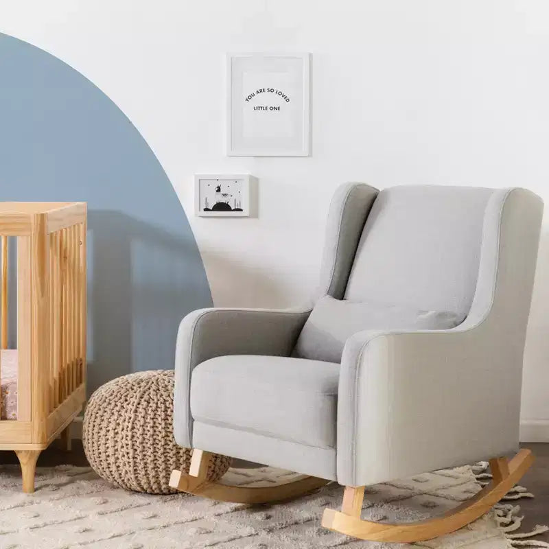 Poltrona a dondolo Mid-Century in tessuto eco-performance – Idrorepellente e antimacchia, 136 kg