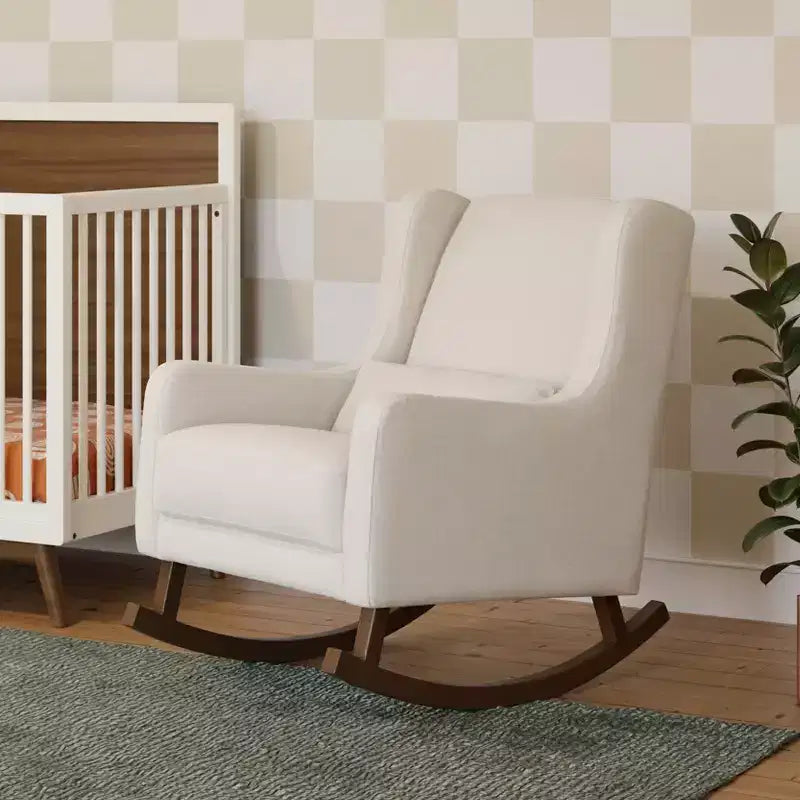 Poltrona a dondolo Mid-Century in tessuto eco-performance – Idrorepellente e antimacchia, 136 kg