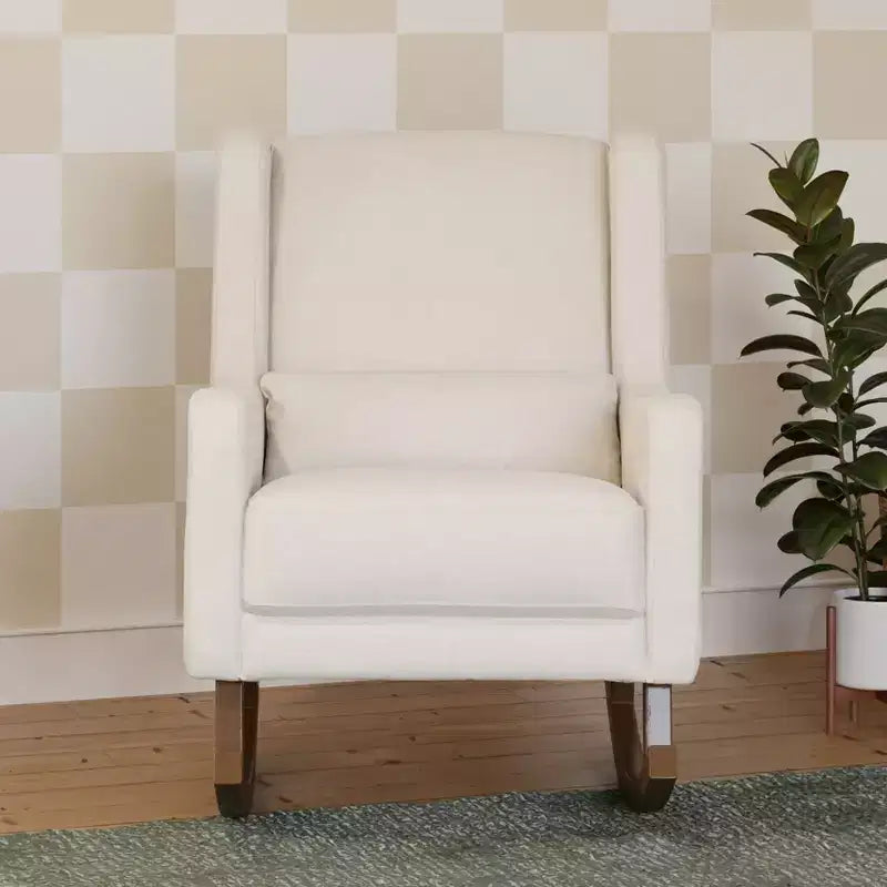 Poltrona a dondolo Mid-Century in tessuto eco-performance – Idrorepellente e antimacchia, 136 kg