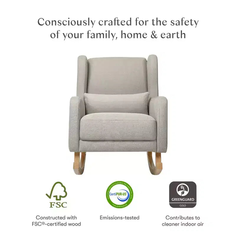 Poltrona a dondolo Mid-Century in tessuto eco-performance – Idrorepellente e antimacchia, 136 kg