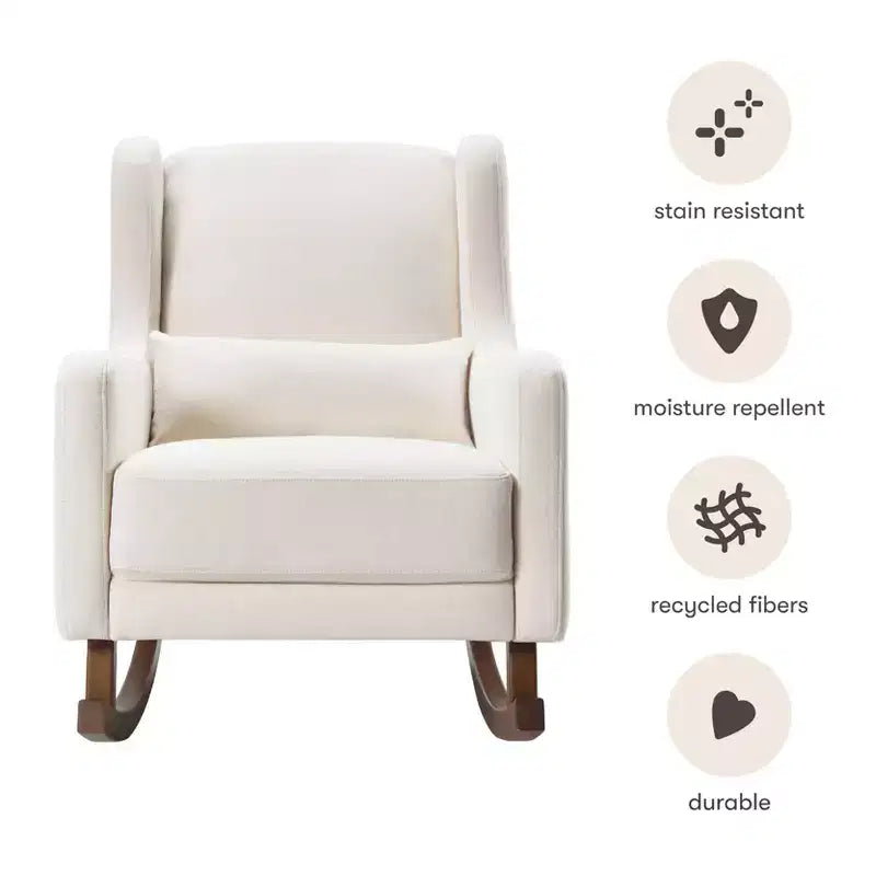 Poltrona a dondolo Mid-Century in tessuto eco-performance – Idrorepellente e antimacchia, 136 kg