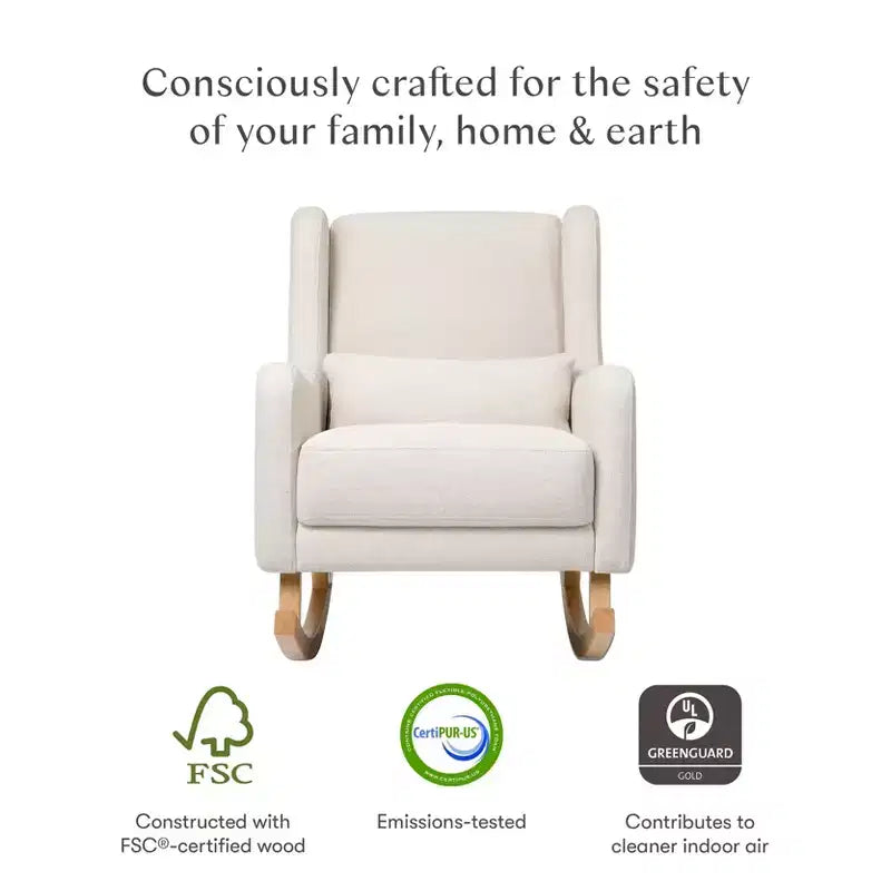 Poltrona a dondolo Mid-Century in tessuto eco-performance – Idrorepellente e antimacchia, 136 kg