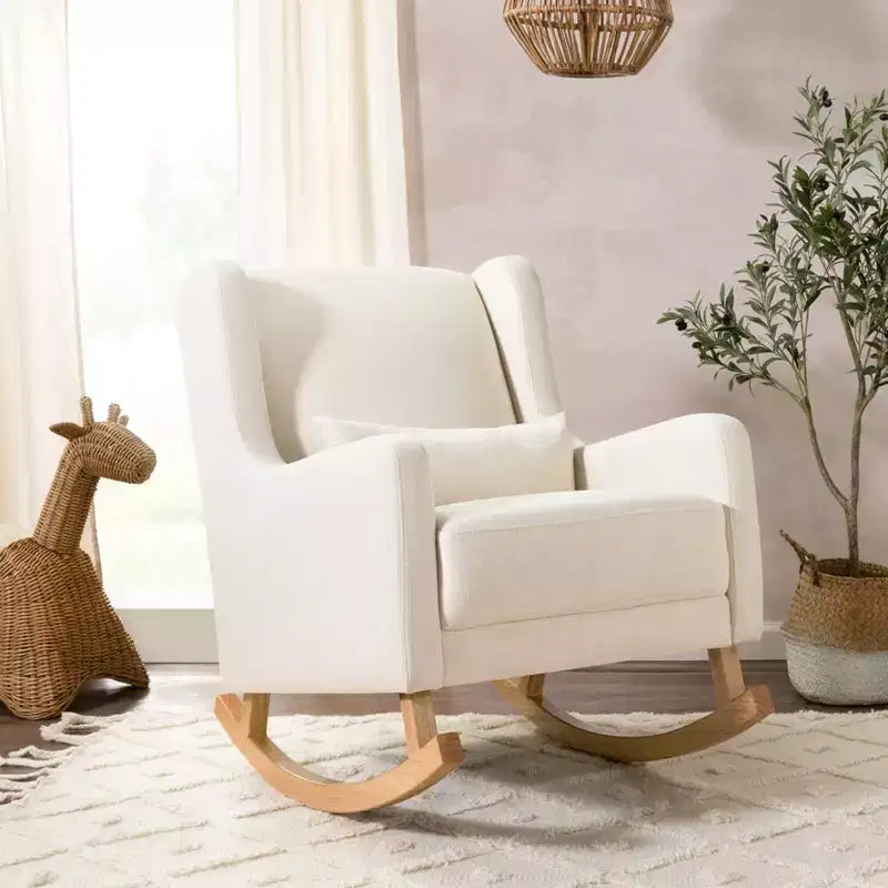 Poltrona a dondolo Mid-Century in tessuto eco-performance – Idrorepellente e antimacchia, 136 kg