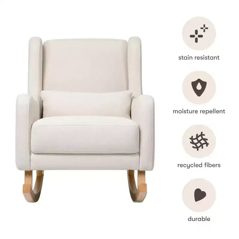 Poltrona a dondolo Mid-Century in tessuto eco-performance – Idrorepellente e antimacchia, 136 kg