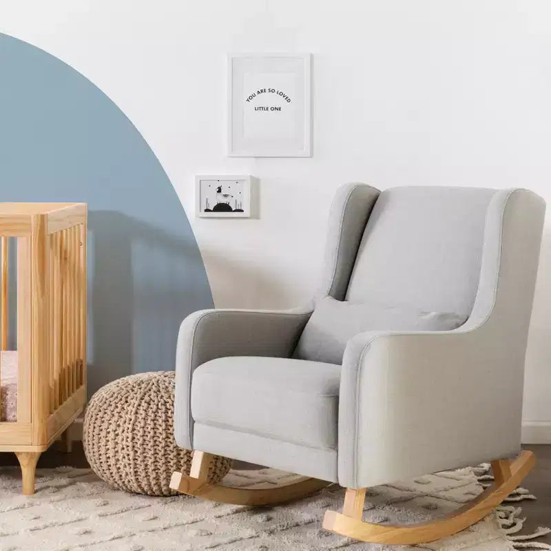 Poltrona a dondolo Mid-Century in tessuto eco-performance – Idrorepellente e antimacchia, 136 kg