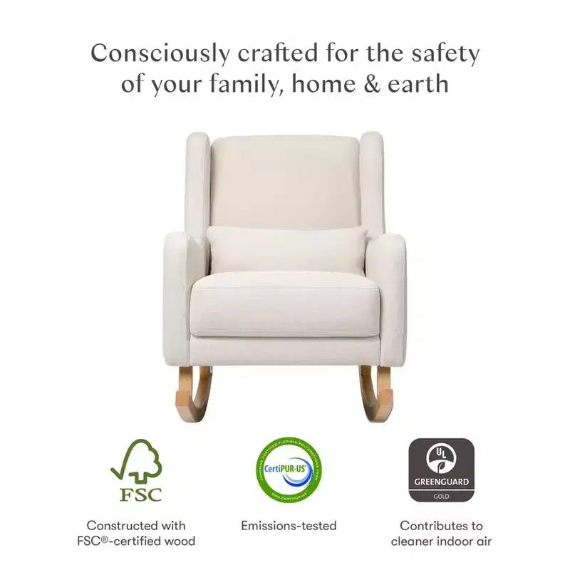 Poltrona a dondolo Mid-Century in tessuto eco-performance – Idrorepellente e antimacchia, 136 kg
