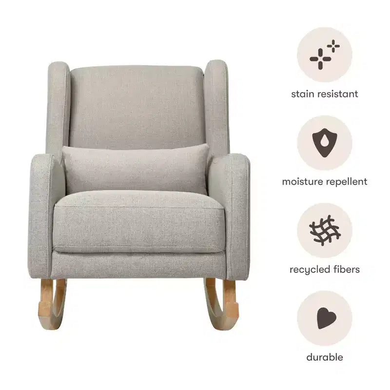 Poltrona a dondolo Mid-Century in tessuto eco-performance – Idrorepellente e antimacchia, 136 kg
