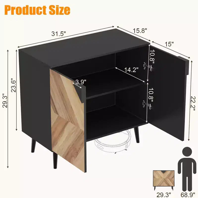 Mobile buffet con finitura in legno, credenza autoportante con ante per sala da pranzo e ingresso