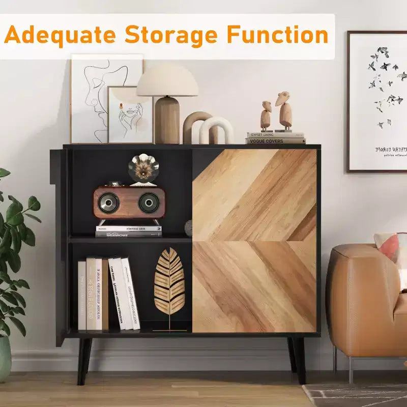 Mobile buffet con finitura in legno, credenza autoportante con ante per sala da pranzo e ingresso