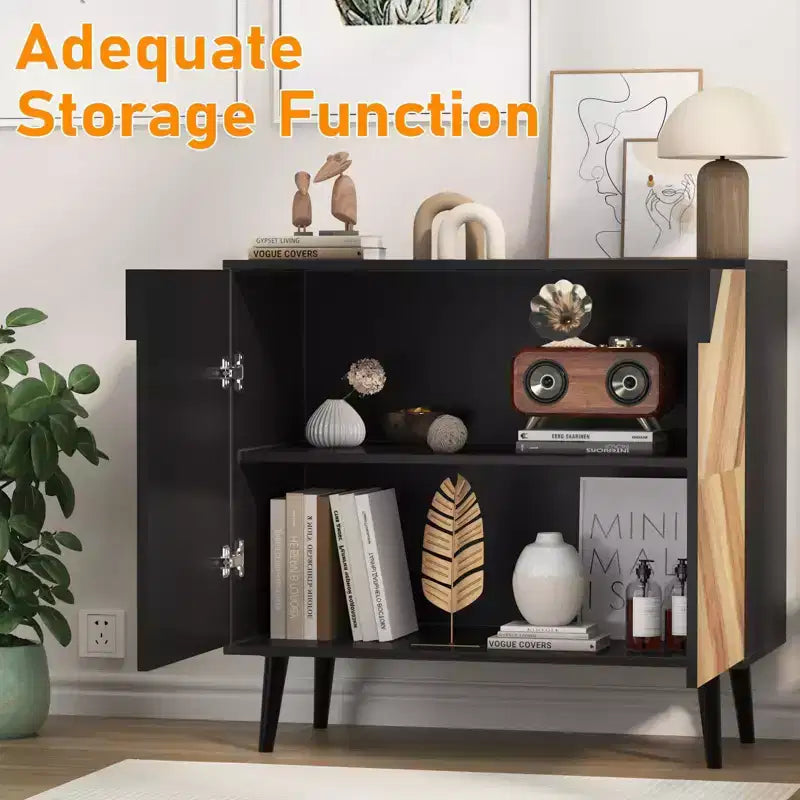 Mobile buffet con finitura in legno, credenza autoportante con ante per sala da pranzo e ingresso