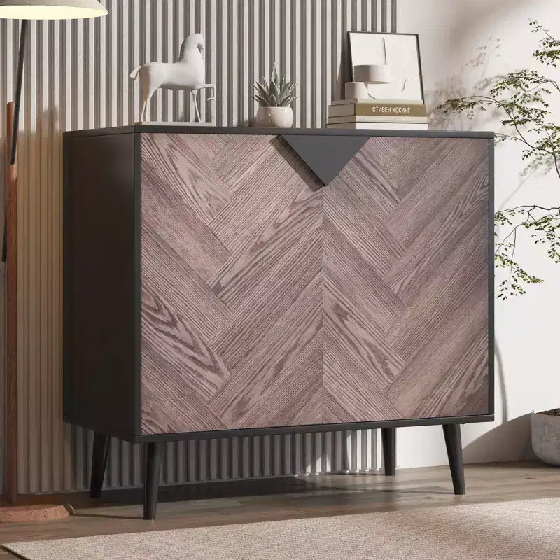 Mobile buffet con finitura in legno, credenza autoportante con ante per sala da pranzo e ingresso