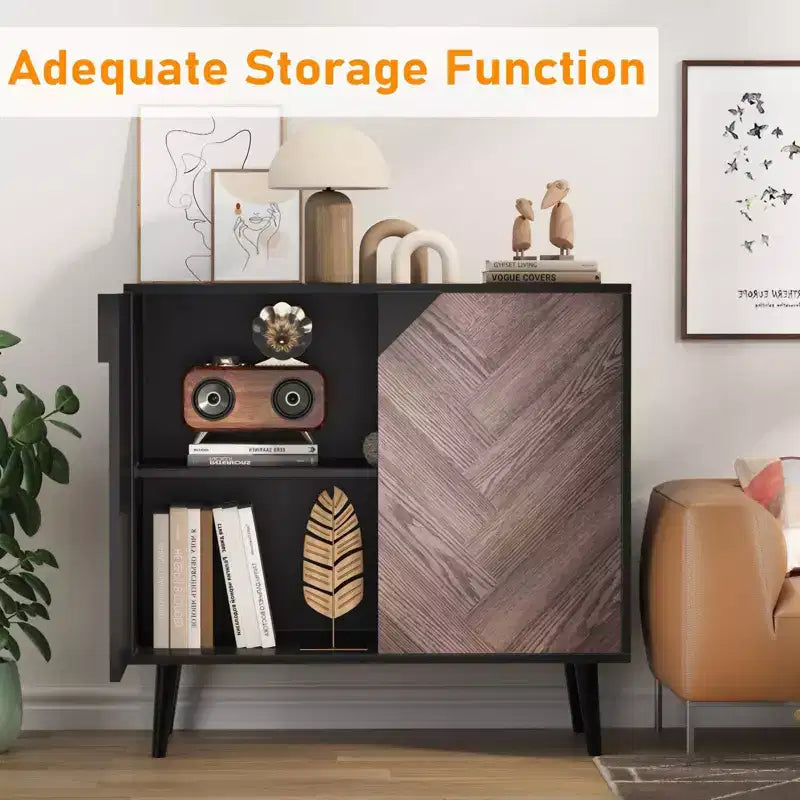 Mobile buffet con finitura in legno, credenza autoportante con ante per sala da pranzo e ingresso