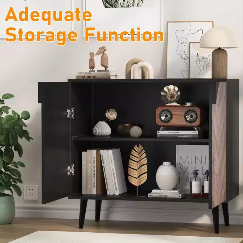 Mobile buffet con finitura in legno, credenza autoportante con ante per sala da pranzo e ingresso