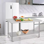 Tavolo in acciaio inossidabile, tavolo da lavoro commerciale in metallo per impieghi gravosi con ripiani aperti per cucine di ristoranti, casa, hotel, preparazione di alimenti