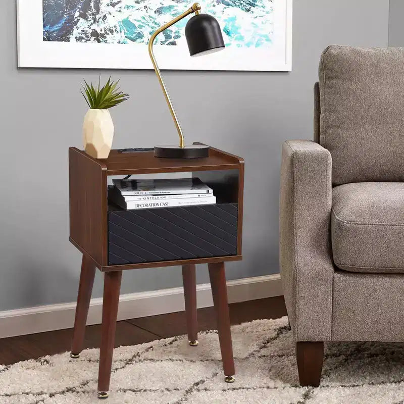 Comodino con Cassetto e Ripiano Aperto – Comodino Compatto per Camera da Letto, Design Moderno