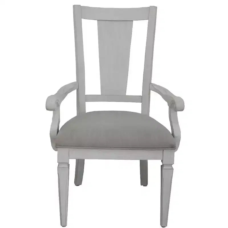 Set di 2 sedie da pranzo con braccioli e schienale aperto in lino grigio chiaro – Struttura in legno massello