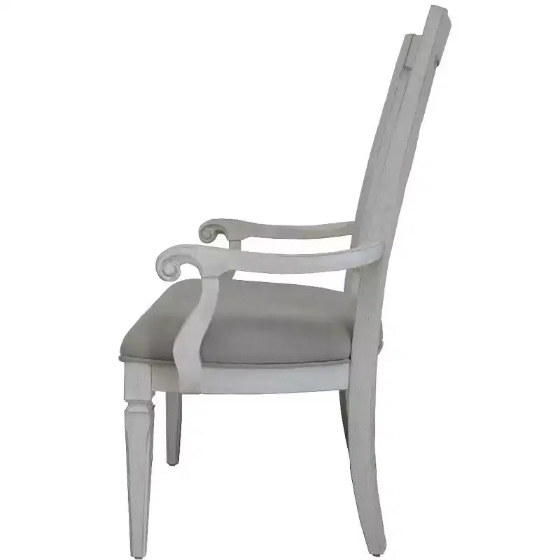 Set di 2 sedie da pranzo con braccioli e schienale aperto in lino grigio chiaro – Struttura in legno massello
