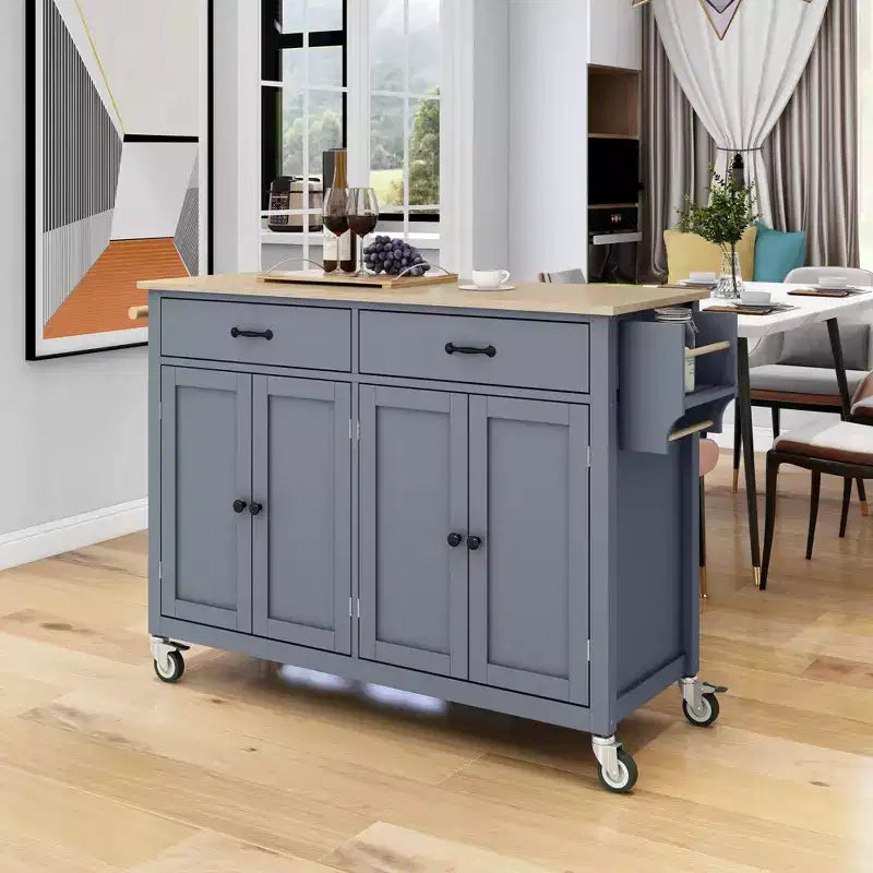 Isola da Cucina con Piano in Legno e Ruote Bloccabili – Carrello Contenitore su Ruote con Scaffali