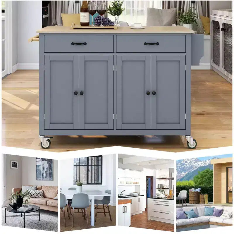 Isola da Cucina con Piano in Legno e Ruote Bloccabili – Carrello Contenitore su Ruote con Scaffali