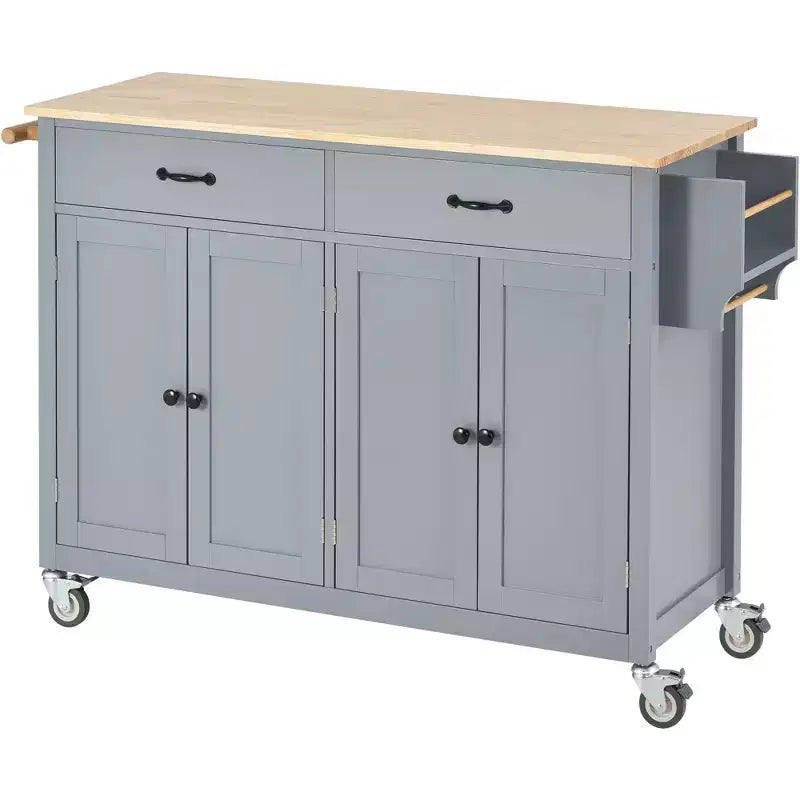 Isola da Cucina con Piano in Legno e Ruote Bloccabili – Carrello Contenitore su Ruote con Scaffali