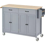 Isola da Cucina con Piano in Legno e Ruote Bloccabili – Carrello Contenitore su Ruote con Scaffali