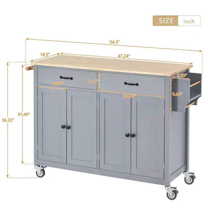 Isola da Cucina con Piano in Legno e Ruote Bloccabili – Carrello Contenitore su Ruote con Scaffali