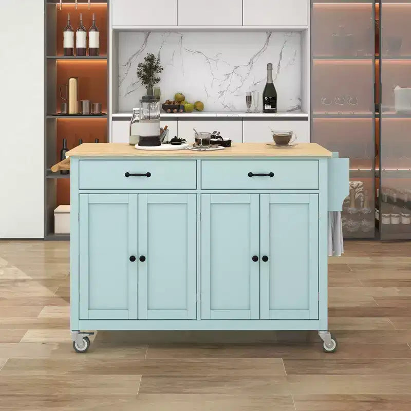 Isola da Cucina con Piano in Legno e Ruote Bloccabili – Carrello Contenitore su Ruote con Scaffali