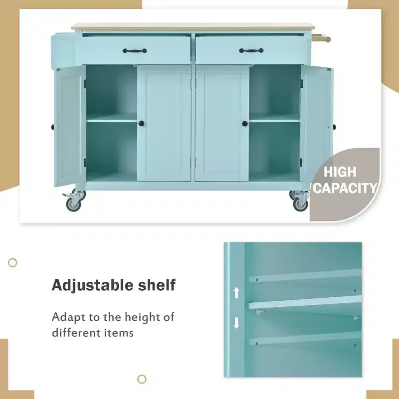 Isola da Cucina con Piano in Legno e Ruote Bloccabili – Carrello Contenitore su Ruote con Scaffali