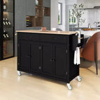 Isola da Cucina con Piano in Legno e Ruote Bloccabili – Carrello Contenitore su Ruote con Scaffali