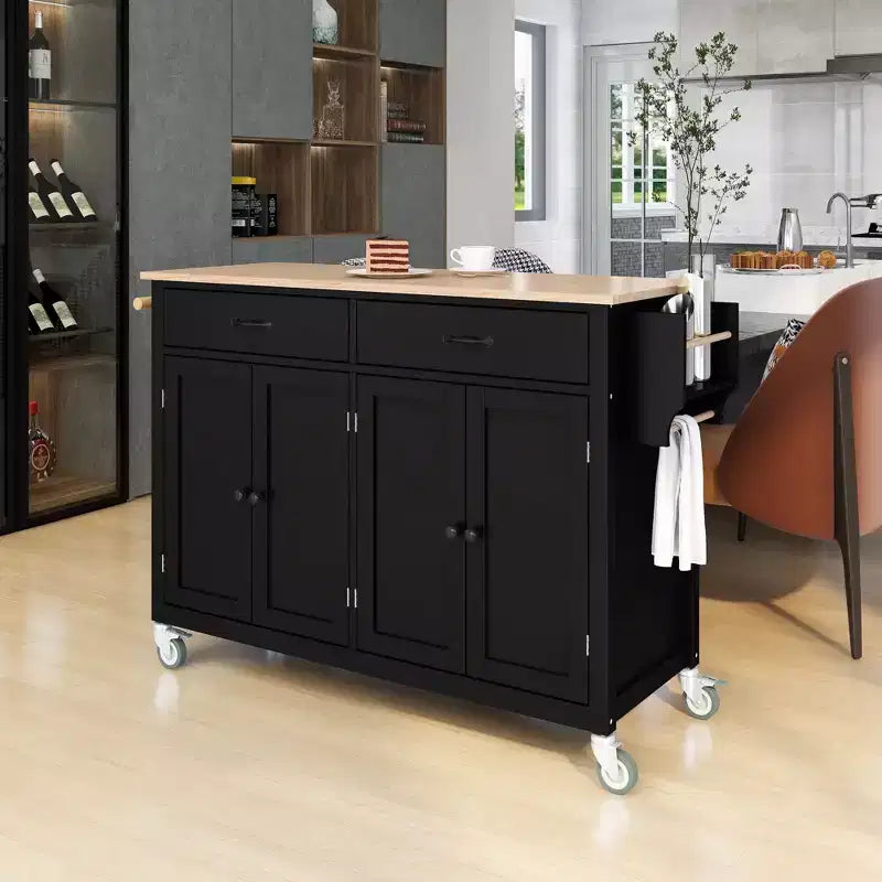 Isola da Cucina con Piano in Legno e Ruote Bloccabili – Carrello Contenitore su Ruote con Scaffali
