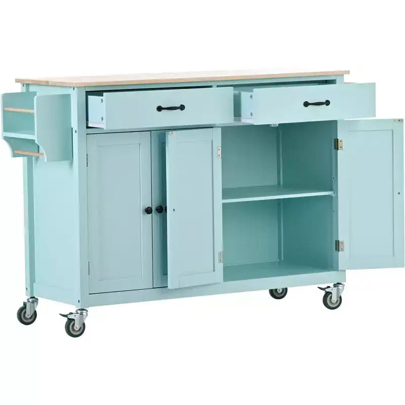 Isola da Cucina con Piano in Legno e Ruote Bloccabili – Carrello Contenitore su Ruote con Scaffali