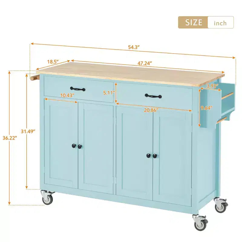Isola da Cucina con Piano in Legno e Ruote Bloccabili – Carrello Contenitore su Ruote con Scaffali