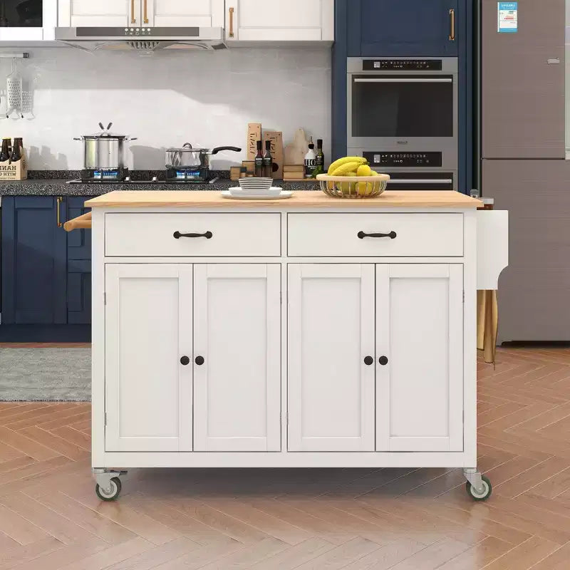 Isola da Cucina con Piano in Legno e Ruote Bloccabili – Carrello Contenitore su Ruote con Scaffali