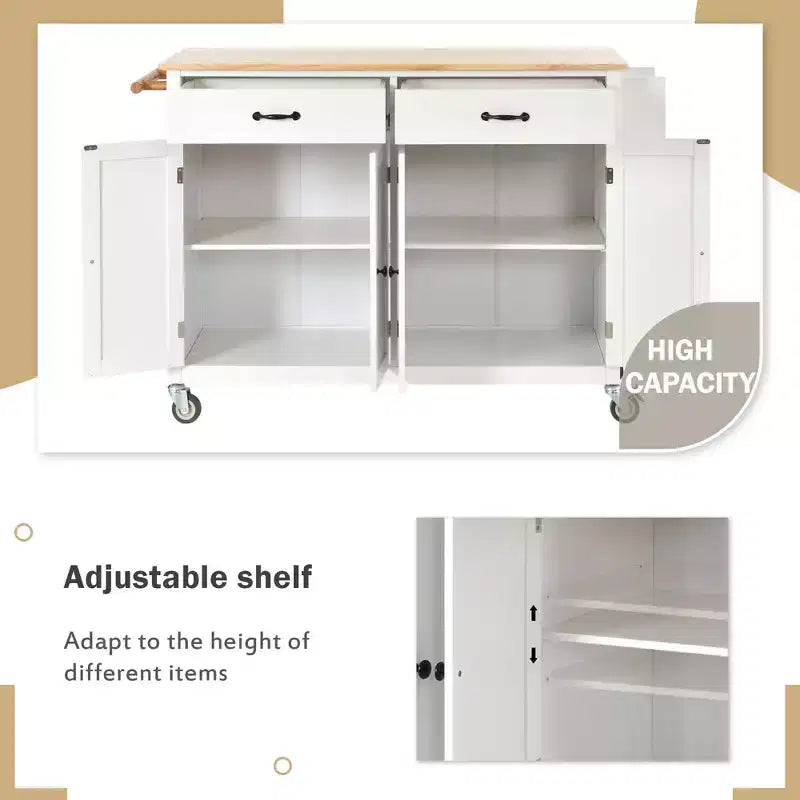 Isola da Cucina con Piano in Legno e Ruote Bloccabili – Carrello Contenitore su Ruote con Scaffali