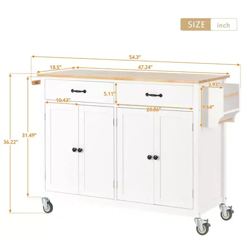 Isola da Cucina con Piano in Legno e Ruote Bloccabili – Carrello Contenitore su Ruote con Scaffali
