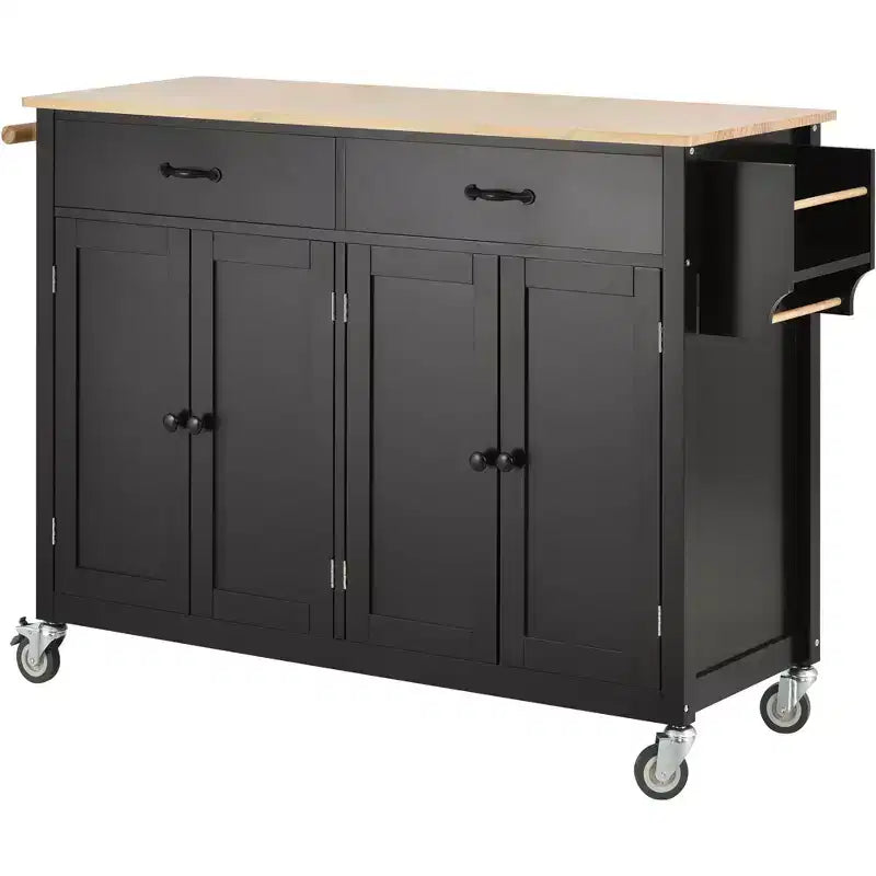 Isola da Cucina con Piano in Legno e Ruote Bloccabili – Carrello Contenitore su Ruote con Scaffali