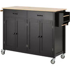 Isola da Cucina con Piano in Legno e Ruote Bloccabili – Carrello Contenitore su Ruote con Scaffali