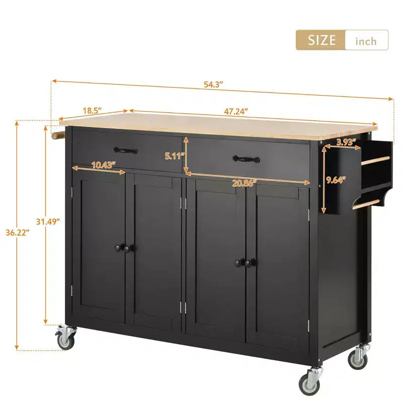 Isola da Cucina con Piano in Legno e Ruote Bloccabili – Carrello Contenitore su Ruote con Scaffali