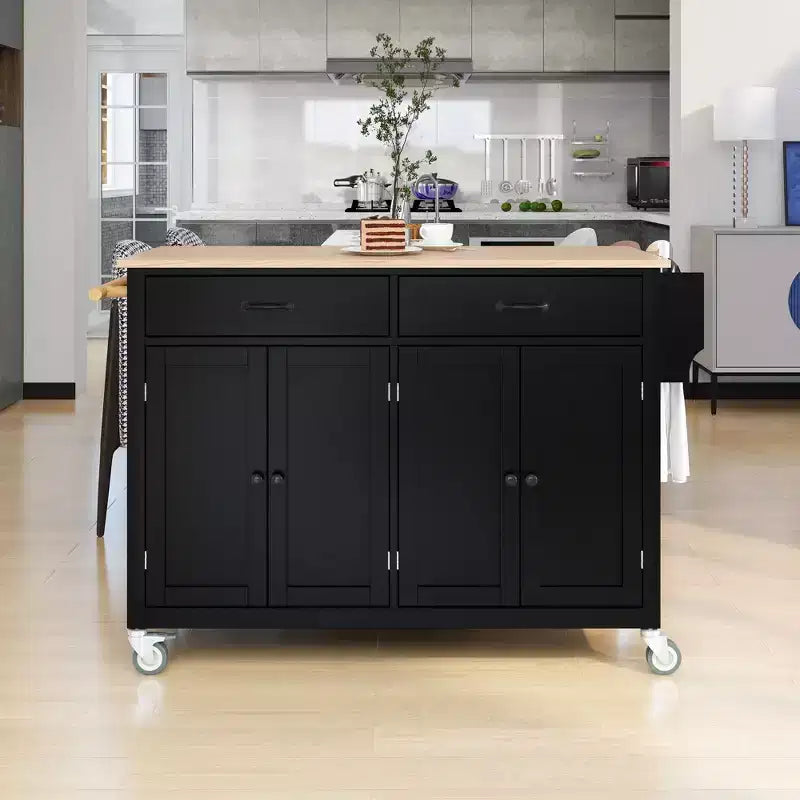 Isola da Cucina con Piano in Legno e Ruote Bloccabili – Carrello Contenitore su Ruote con Scaffali