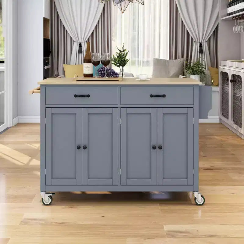 Isola da Cucina con Piano in Legno e Ruote Bloccabili – Carrello Contenitore su Ruote con Scaffali