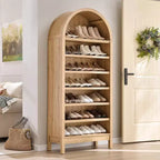 Mobile scarpiera ad arco alto 180 cm per ingresso, organizer per scarpe in legno a 7 ripiani con mensole regolabili, mobile espositivo moderno per corridoio e camera da letto