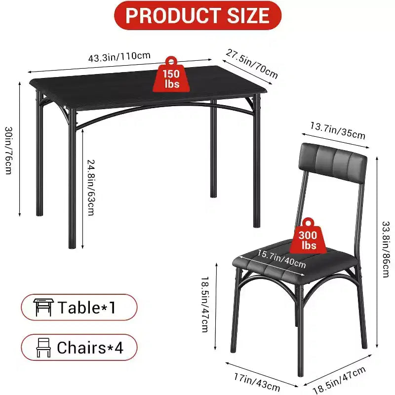 Set di 4 sedie da pranzo in stile industriale - Sedie da pranzo ergonomiche e spesse per cucina e angolo colazione, mobili per appartamento con telaio in legno