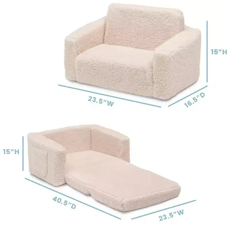 Poltrona convertibile 2-in-1 per bambini in peluche – Divanetto pieghevole per cameretta e sala giochi