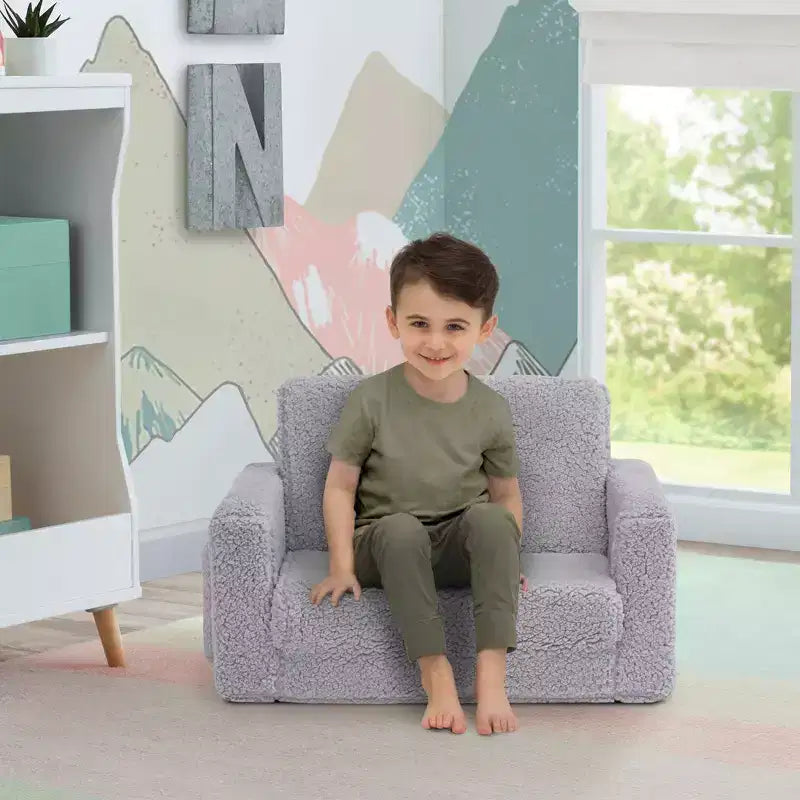 Poltrona convertibile 2-in-1 per bambini in peluche – Divanetto pieghevole per cameretta e sala giochi