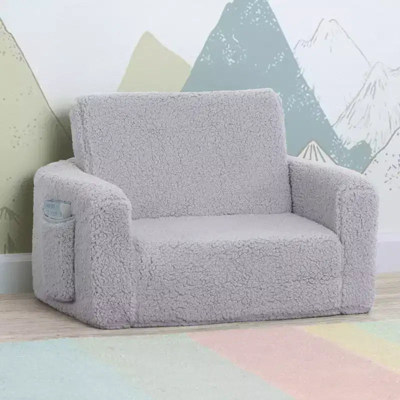 Poltrona convertibile 2-in-1 per bambini in peluche – Divanetto pieghevole per cameretta e sala giochi