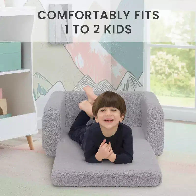 Poltrona convertibile 2-in-1 per bambini in peluche – Divanetto pieghevole per cameretta e sala giochi