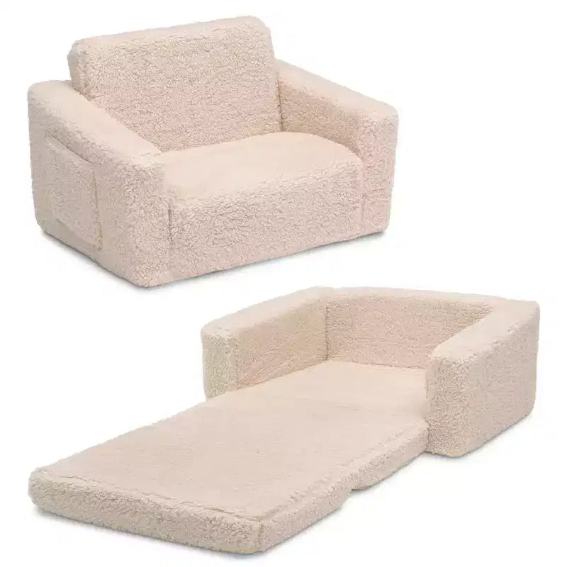 Poltrona convertibile 2-in-1 per bambini in peluche – Divanetto pieghevole per cameretta e sala giochi